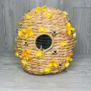 Wicker light up bee hive basket decor light whimsical